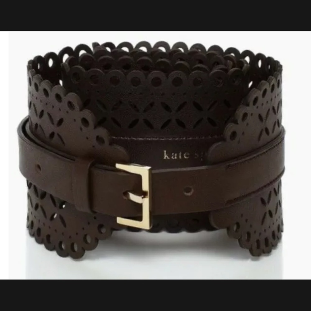 KATE SPADE PERFORATED LEATHER CORSET BELT, MINK BROWN, Size S, NWT